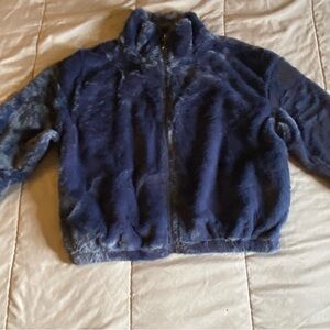 WOMEN'S NAVY BLUE FAUX FUR CROPPED JACKET SIZE SMALL/MEDIUM